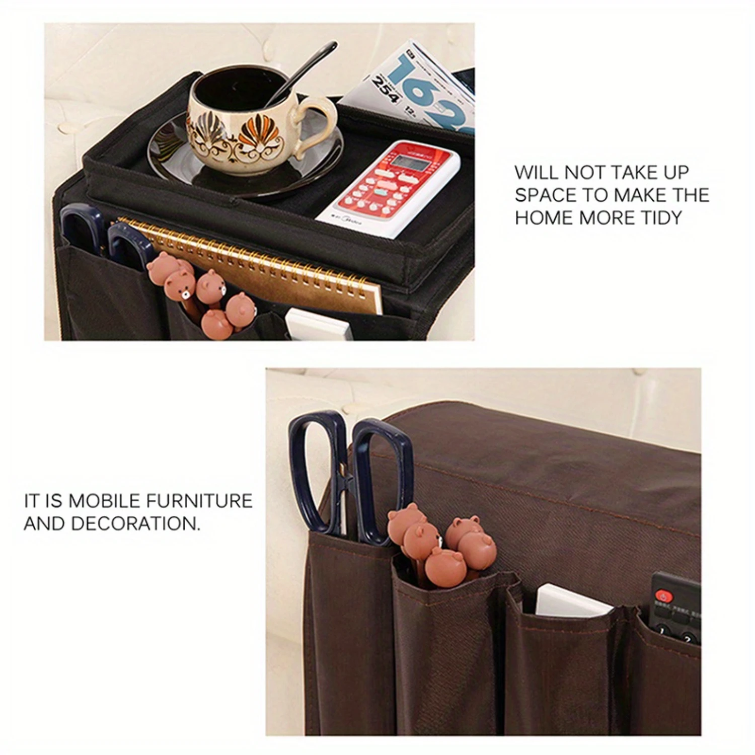Armrest Organizer for Sofa/Couch with 4 Pockets, Cup Holder Tray-TV Control, Cellphone Bag-Armchair Hanging Organizer