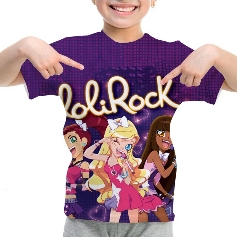 

Футболка для девочек LoliRock, Детская футболка из аниме, милые топы для девочек, футболка в стиле Харадзюку, забавная мультяшная футболка для детей