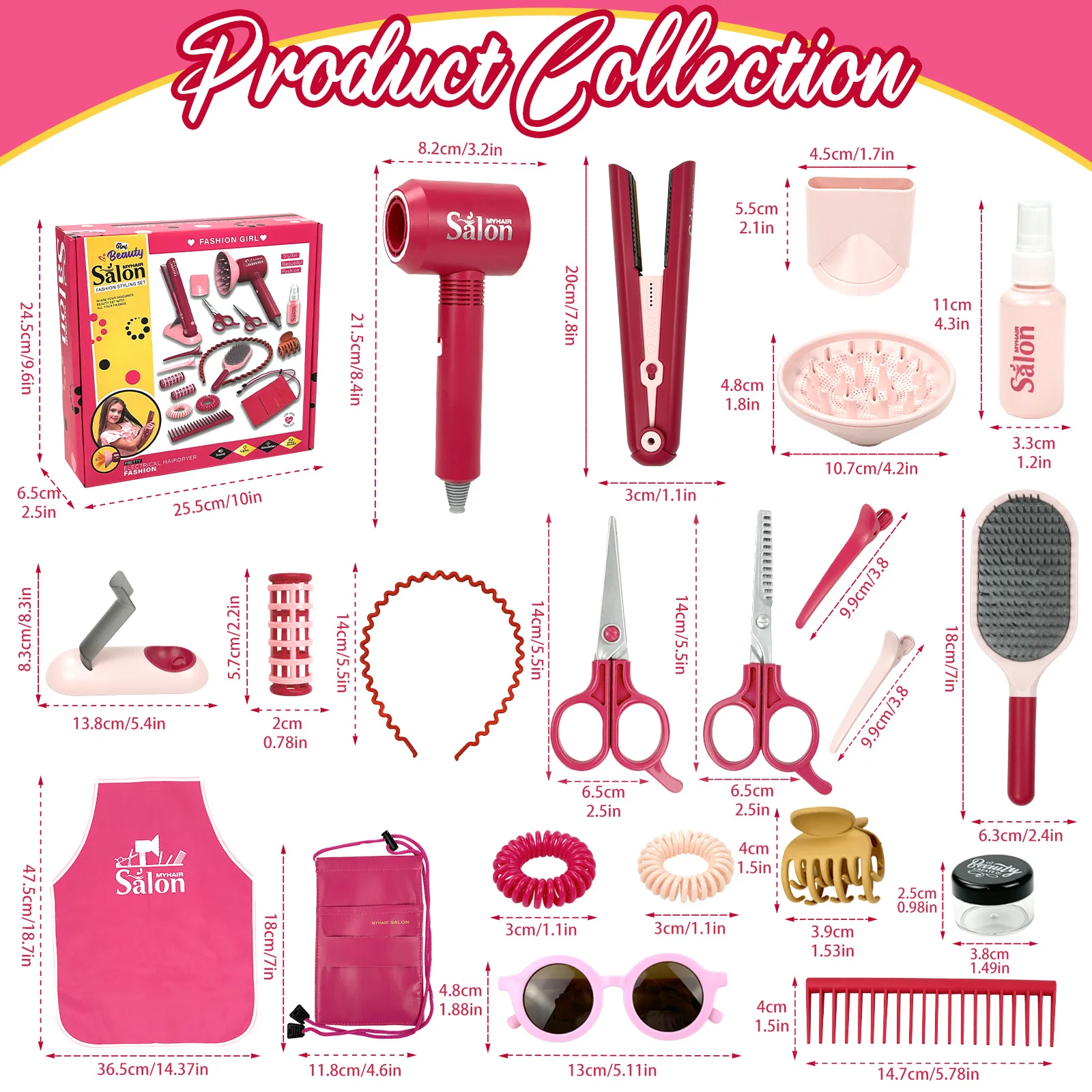 Girls Beauty Hair Salon Toy Kit Play Makeup Set with Blow Dryer Barber Costume Apron for 3+ Years Old Girl Birthday Gifts 2