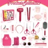 Girls Beauty Hair Salon Toy Kit Play Makeup Set with Blow Dryer Barber Costume Apron for 3+ Years Old Girl Birthday Gifts 2