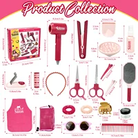 Girls Beauty Hair Salon Toy Kit Play Makeup Set with Blow Dryer Barber Costume Apron for 3+ Years Old Girl Birthday Gifts 2