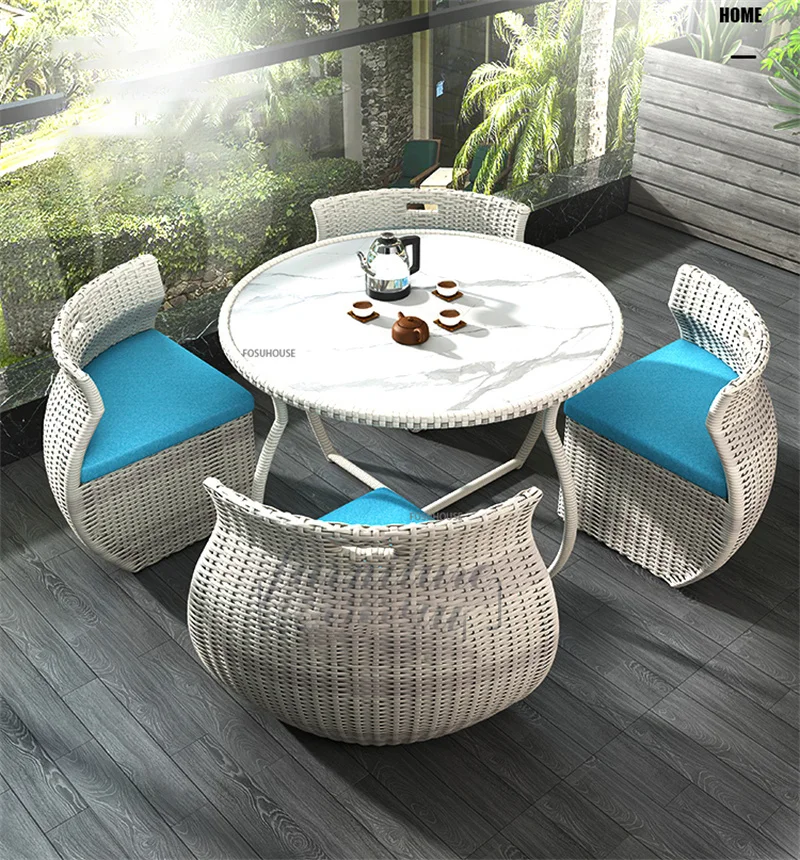 Description Picture 3 of itemOutdoor Rattan Furniture Set Creative Modern Garden Table and Chairs Three Piece Combination Balcony Storage Dining Table Set Z