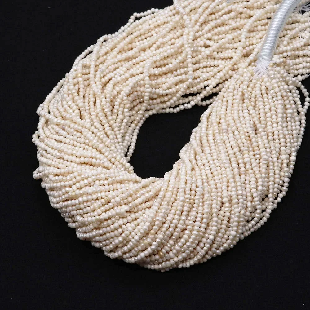 1strand 3-4mm Natural Freshwater Pearl Loose Beads Irregular Round Shaped Matte Beads White Color DIY  Making Necklace Bracelets
