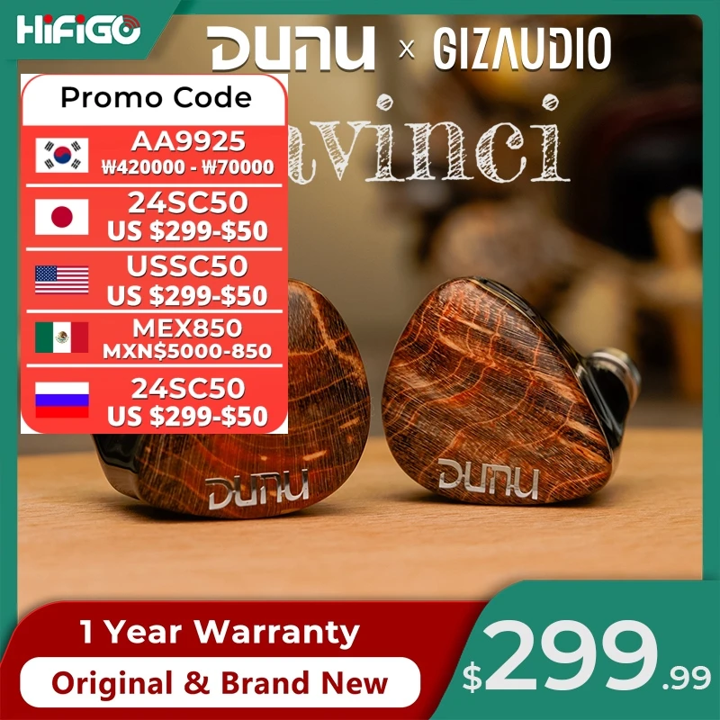 HiFiGo DUNU x Gizaudio DaVinci 2DD+4BA Hybrid In-ear monitor Earphones with 3.5mm+4.4mm Swappable Termination Plugs Cable