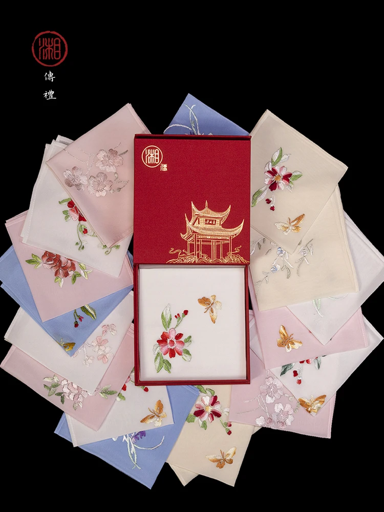 Hunan Handcrafted Double-Sided Xiang Embroidery Silk Scarf Genuine Mulberry Handkerchief, Chinese Style Souvenir