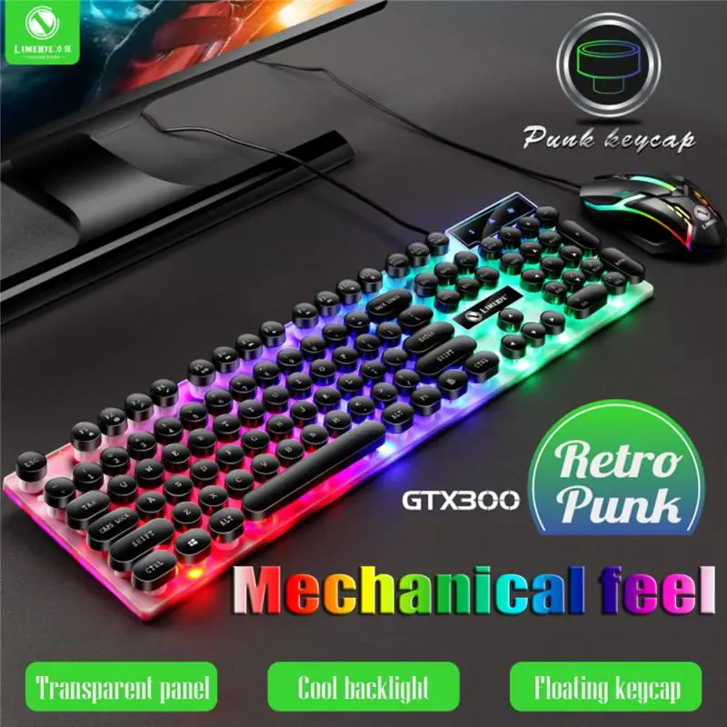 pc keyboard Retro Punk Keyboard Mouse Combos Mechanical Feel Gaming Backlit USB Wired Keyboard With Suspended Round Keycaps For PC Gamer mini computer keyboard