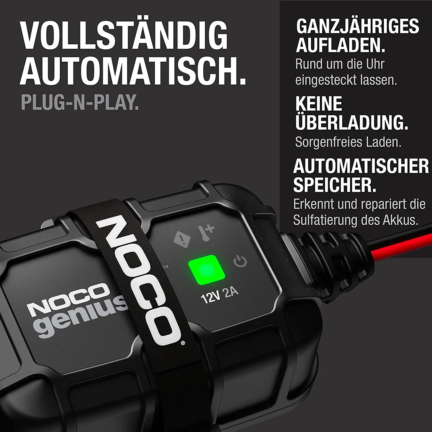 NOCO GENIUS2DEU, 2A Ladegerät Autobatterie, 12V Bordladegerät mit  Direktmontage, Erhaltungsladegerät und Desulfator für AGM, Gel