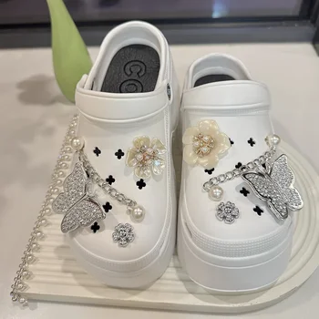 Crystal Butterfly Diy Clogs Sandals Women Summer Chian Chunky Platform Sandles Woman Comfortable Wedge Heels Garden Shoes Female 1