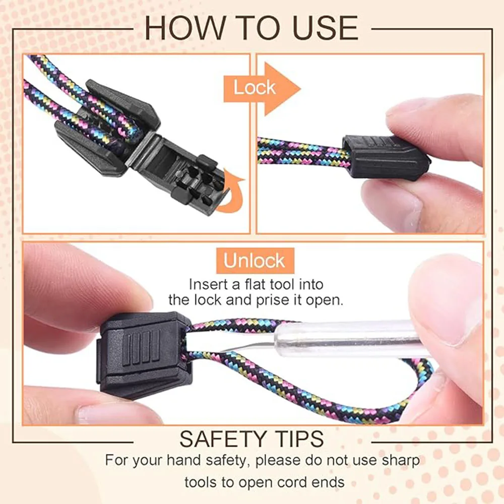 Zipper Pull Cord Ends 10pcs/pack For Paracord Cord Tether Tip Lock Plastic Black Cord End Tip Cord End Lock