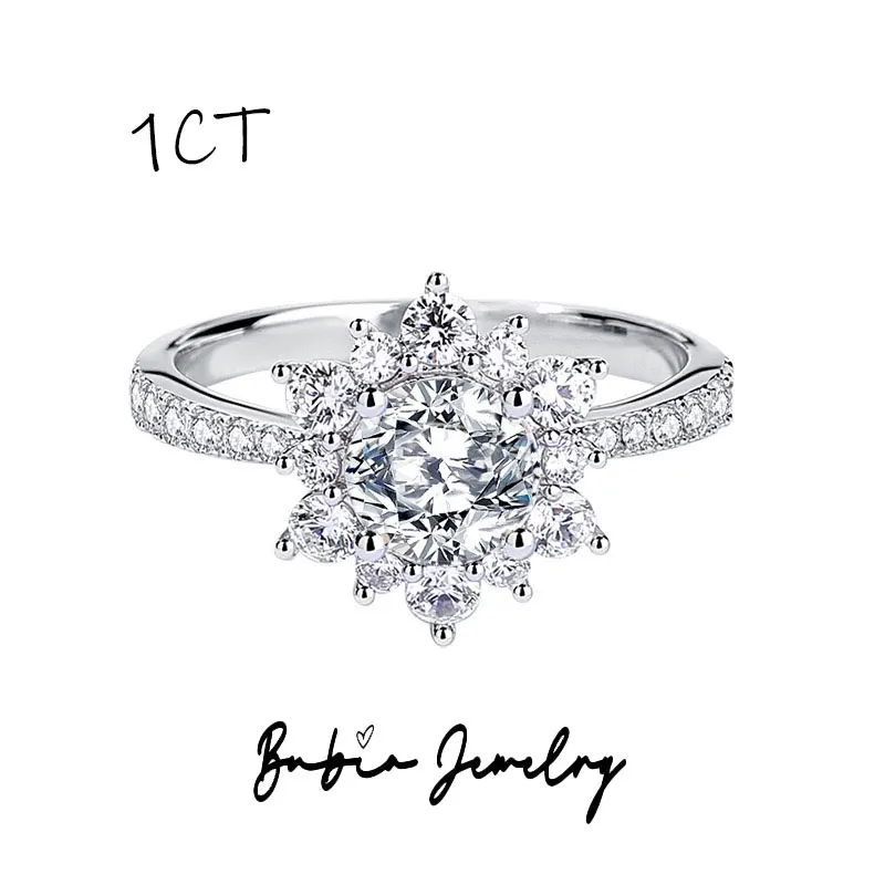 

Sunflower Ring Women's 925 Pure Silver Light Luxury Elegance High Grade 1 Carat Moissanite Ring