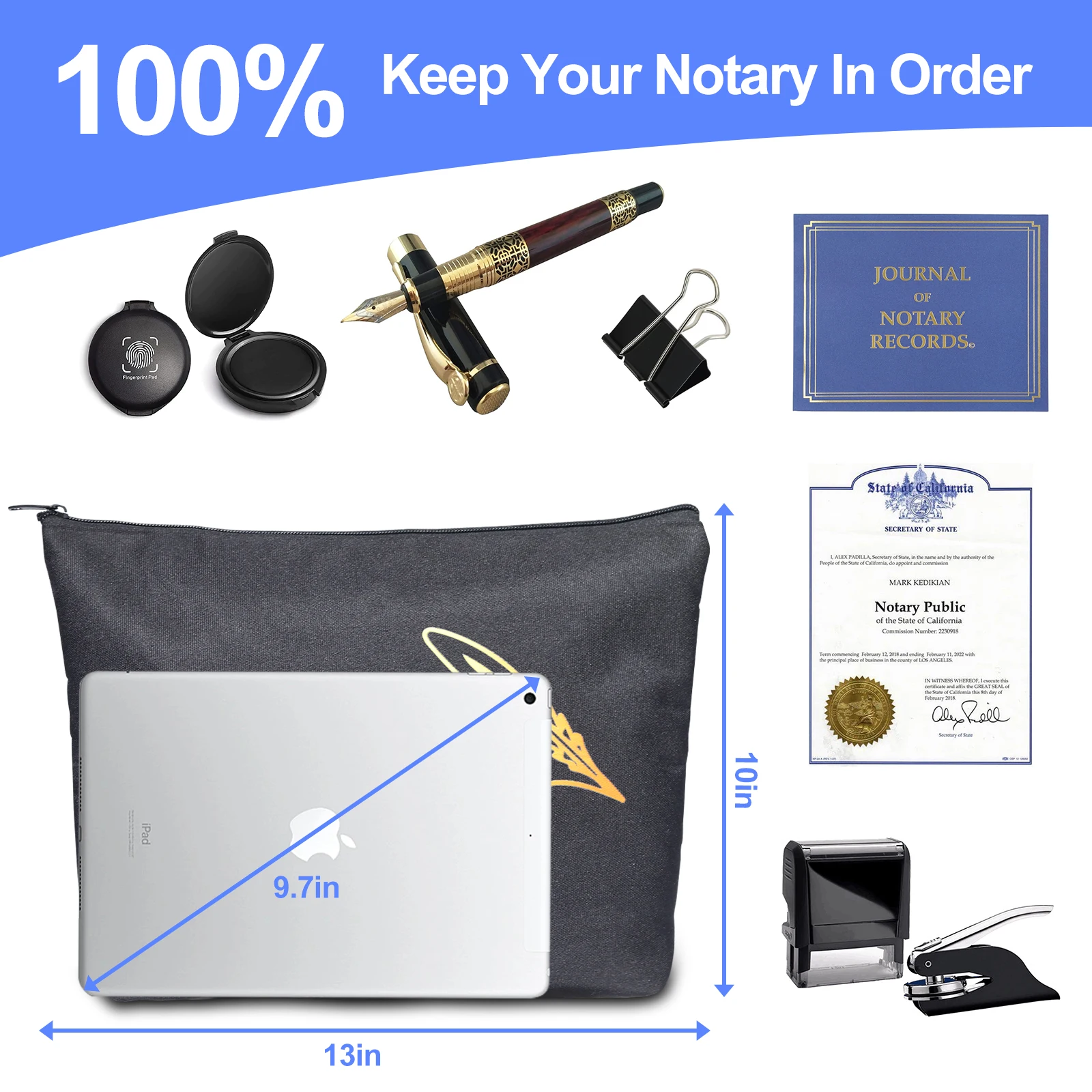 Notary Bag Large Notary Public Supply Bag with Zipper Notary Tools Accessories Pouch for Record Book Handbook Seal Stamp Documen 5