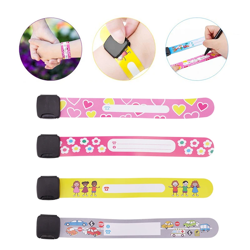

4PCS Adjustable Waterproof Wrist Strap Children Travel Outdoor Anti-lost Wristband Safety Recognition Bracelet For Kids Random