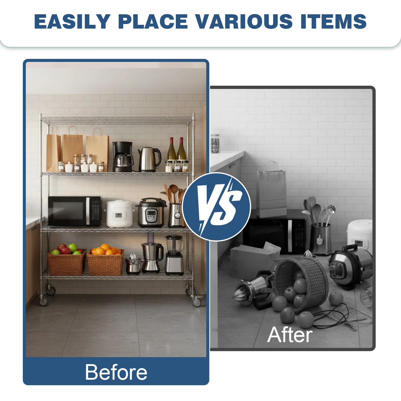 5Tier Heavy Duty Metal Shelves Storage Shelving with Wheels Commercial Shelving Unit Garage Rack Pantry Shelves Kitchen Shelving