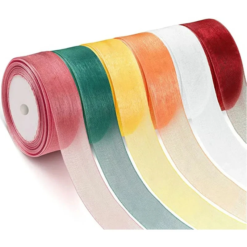 50 Yards Sheer Chiffon Ribbon Organza Lace Ribbons for DIY Crafts Christmas Halloween Wedding Decoration Gift Wrapping Fabric