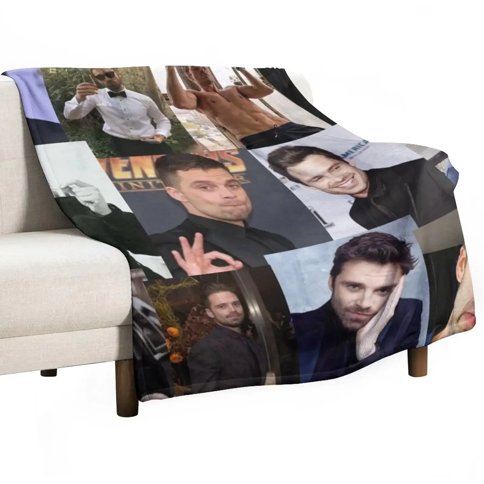 

Sebastian Stan pic collage Throw Blanket Blankets Sofas Of Decoration warm for winter Beach Thermals For Travel Blankets