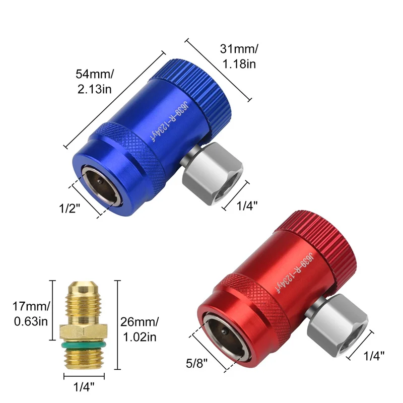 Refrigerant Quick Coupler Adapter Kit for Auto AC Systems - High/Low Side Connectors (2 Pack)