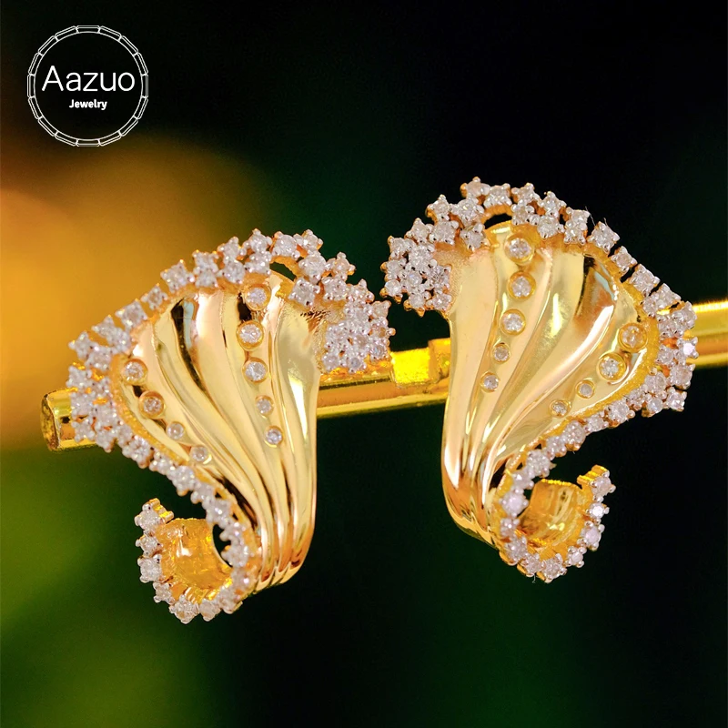 Aazuo Real Jewelry 18K Yellow Gold Real Diamonds 0.72ct Irregular Leaf Stud Earring For Woman Upscale Trendy Wedding Engagement