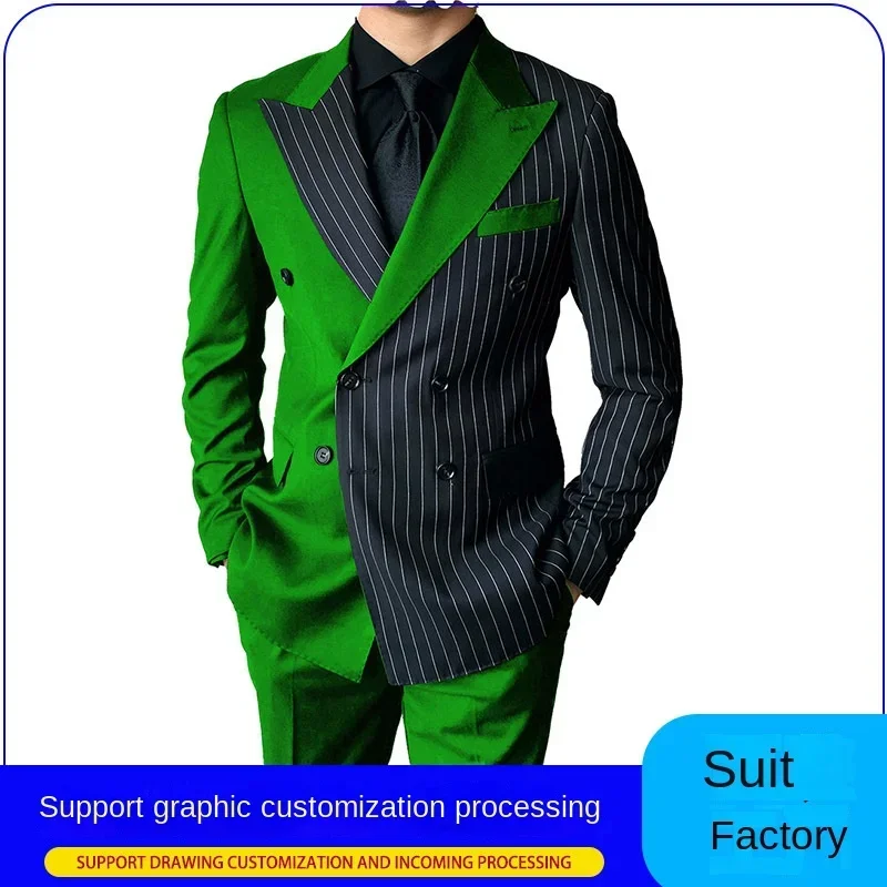 New Fashion Casual Suit Two Piece Splice Contrast Men's Suit Business Dress Wedding Ceremony Suit Men Men Clothing  Suits