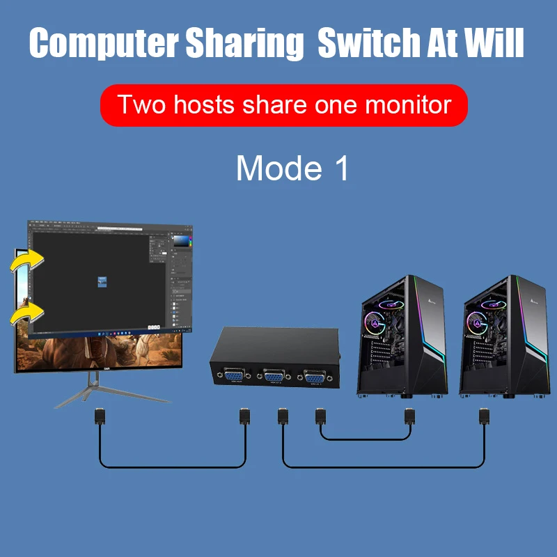 vga cable adapter,vga kvm switch 1080P VGA Switch 2X1/1X2 Two-way Switch Video Audio Cable Adapter VGA Hub for Computer TV Box Monitor Projector Key