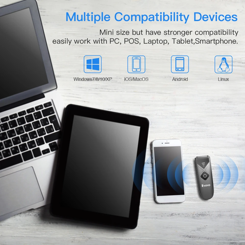 Barcode Scanner Eyoyo 2D Bluetooth Barcode Scanner Mini Portable Wireless 1D Bar Code Reader Wired 3-in-1 Connection QR Image PDF417 Data Matrix