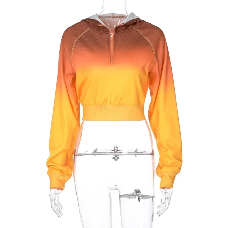2023 Women's Fashion Hooded Tie-Dye Long Sleeve Short Sweatshirt Autumn and Winter Fashion New Streetwear Women's Suit