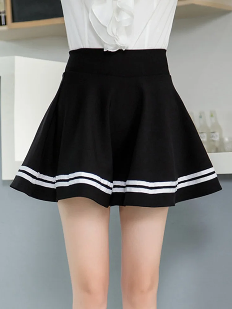 

Ladies Mini Skirt Summer Stripe Style Black Pleated Women Elastic Sexy Girl Short Feminina White