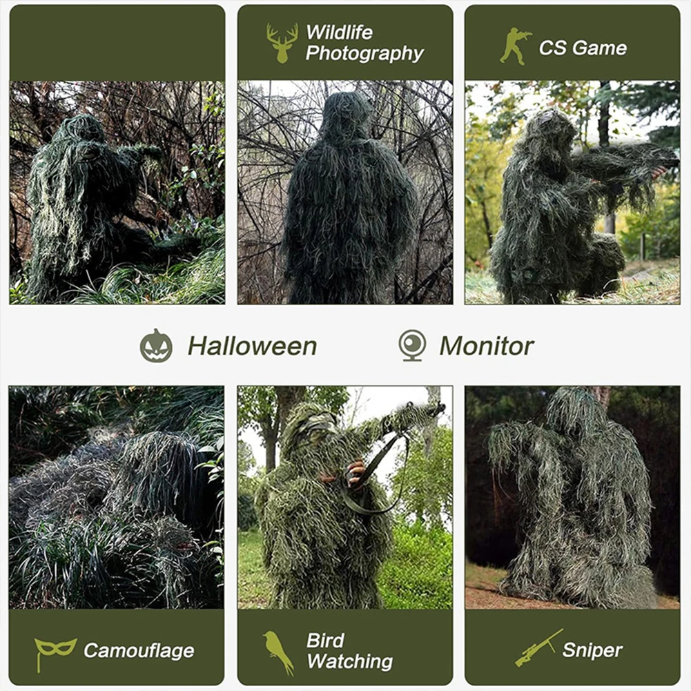 Ghillie Suit 5Pcs/Set Camouflage Ghillie Suit With Jacket Pants Hood
