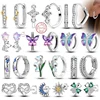 Hoop Earrings 925 Sterling Silver Classic Zircon Heart Butterfly Stud Hoop Earrings For Women Girl Party Wedding Jewelry Gifts