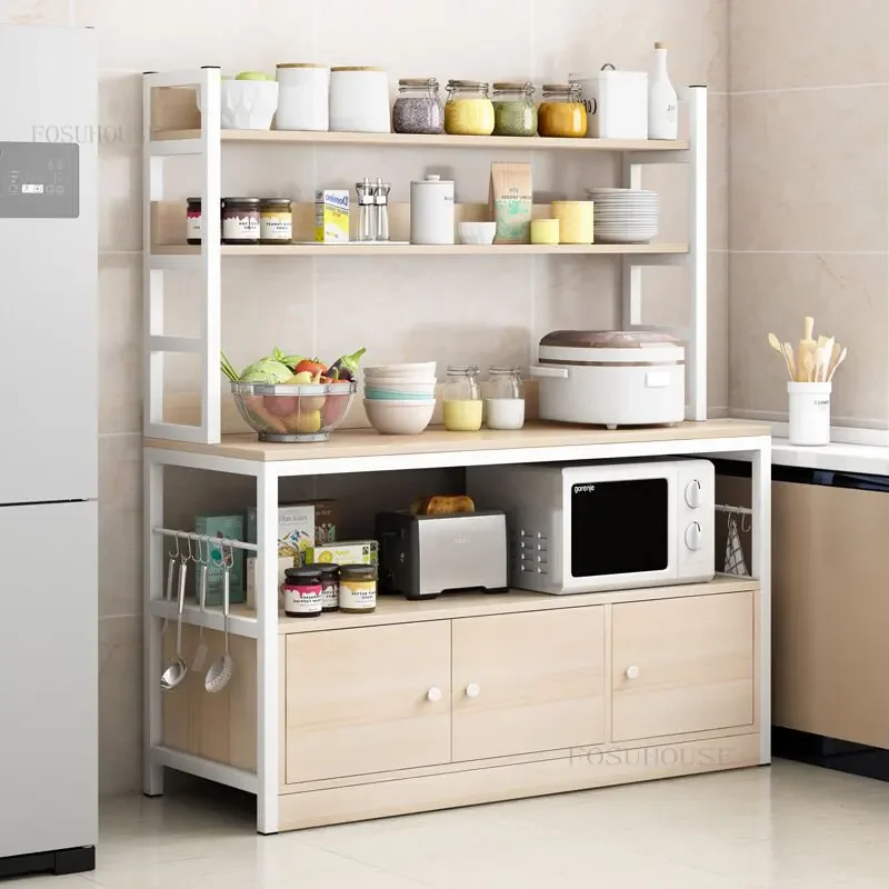 Multi-functional Cupboard Microwave Oven Storage Rack Kitchen Cabinets iron Floor Multi-layer Storage Cabinets Home Furniture K 3