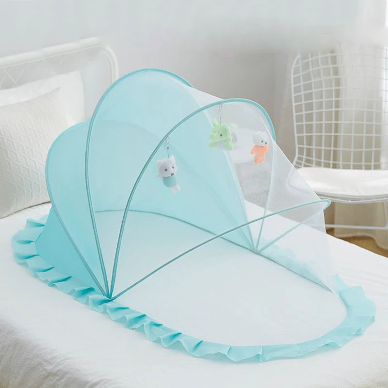 Baby Bed Infant Mosquito Nets Foldable with Cotton Pillows Portable Folding Baby Bedding Crib Netting 3