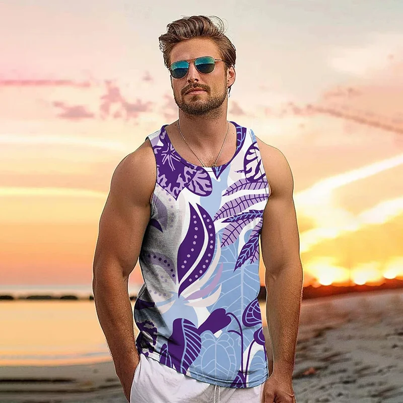 

Summer vintage 3D Printed New Tropical Leaves Tank Top Men Coconut Trees Graphic Tank Tops Fashion Streetwear Cool Vest Clothing