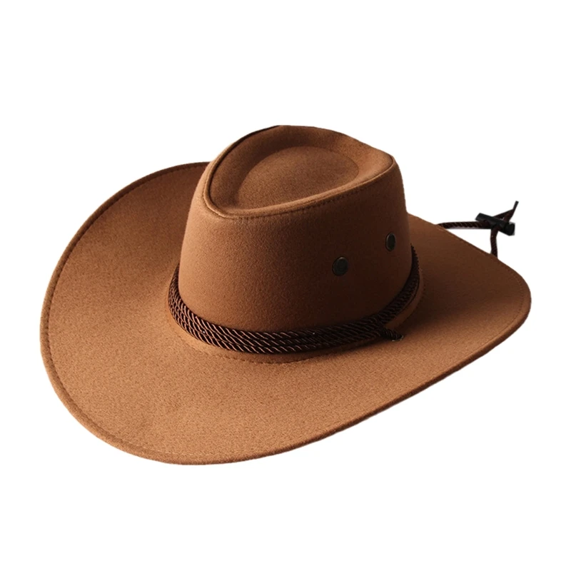  - Men's Cool Sun Hat Solid Color Cool Western Cowboy Hat Plain Solid Color Men's Peaked Cap Large Western Rope Knight Cowboy Hat