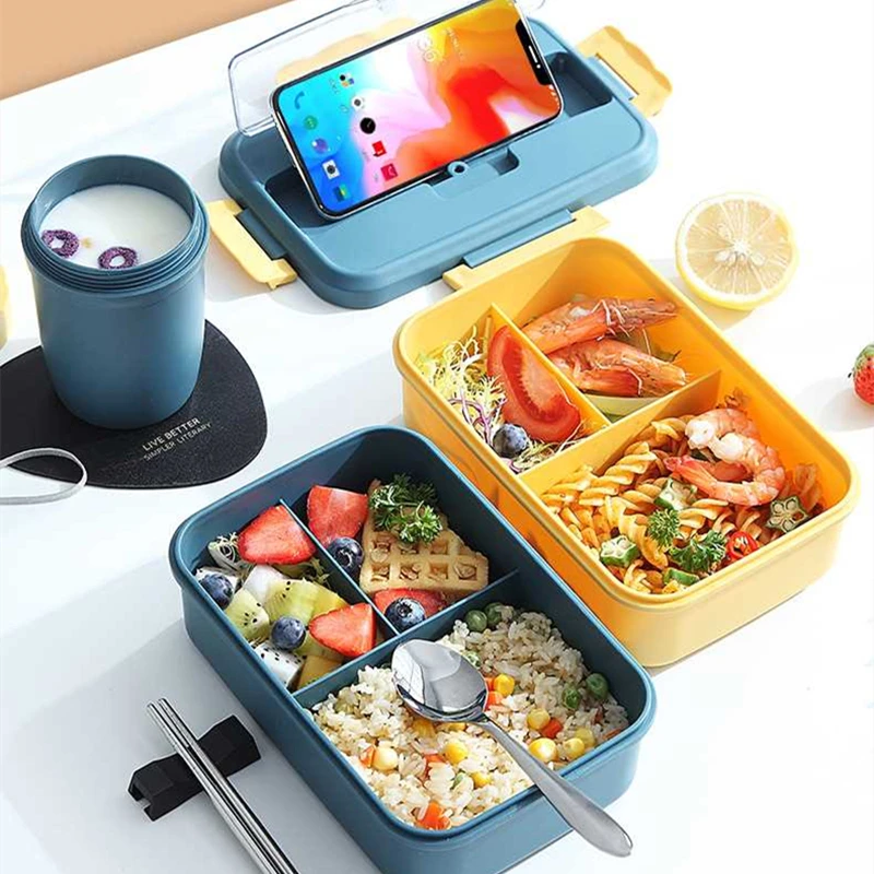 Hot Lunch Box with Spoon Chopsticks Wheat Straw Dinnerware Food Storage  Container Children Kid School Office Microwave Bento Box