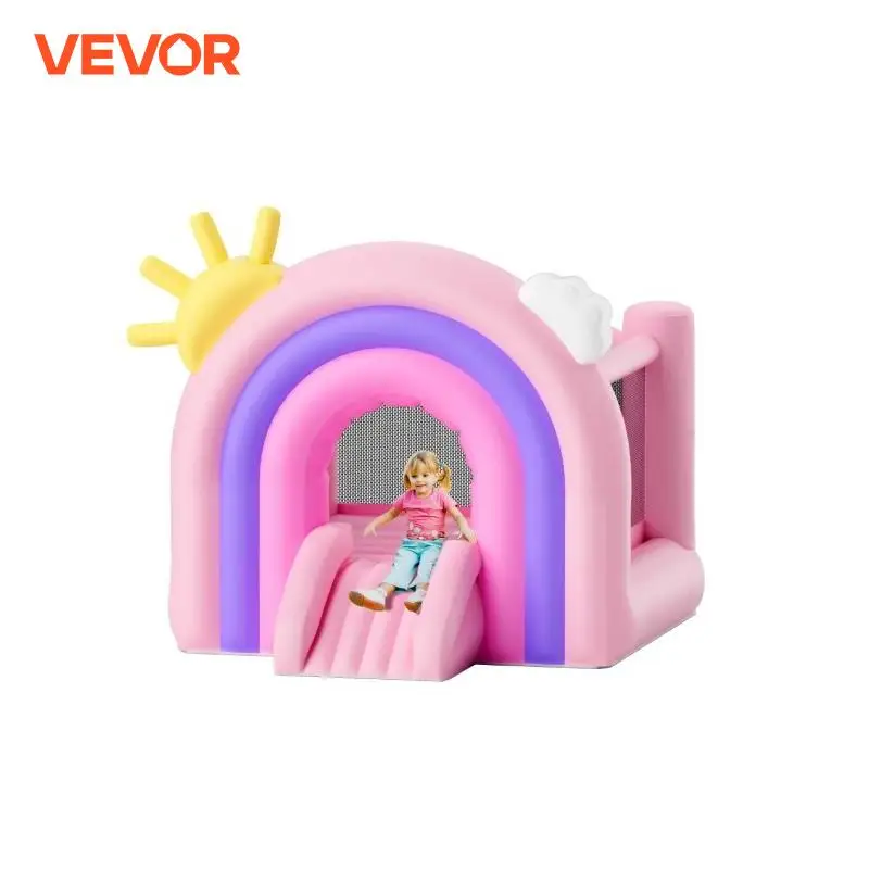 VEVOR Inflatable Bounce House Indoor Outdoor Playhouse Trampoline Kid Jumping Bouncer with Blower Slide Storage Bag 110x91x91 in 1