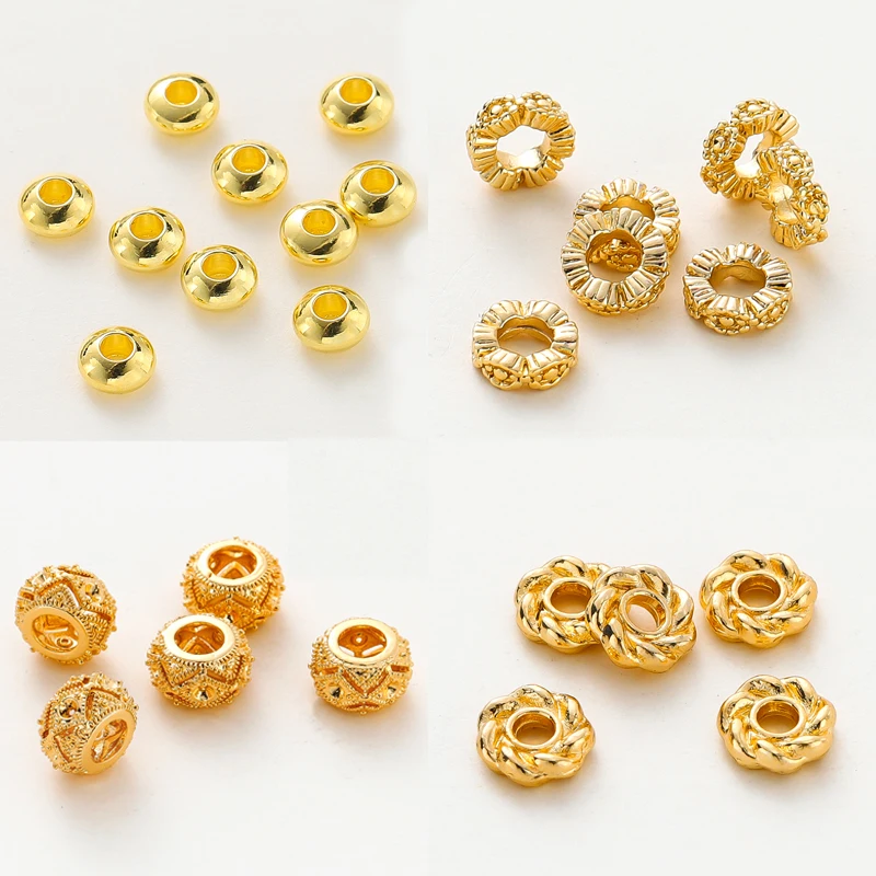 

14K/18K Real Gold Plated Brass Lace Twist Flat Spacer Beads Bracelet Necklace Loose Beads For DIY Jewelry Making Handmade Crafts