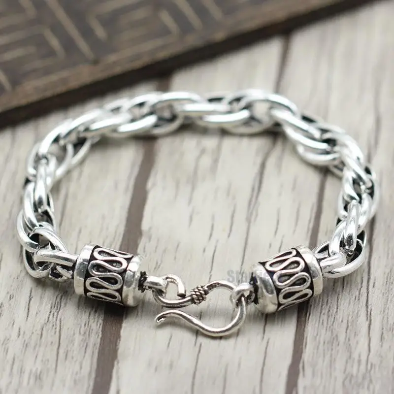 

925 Thai Silver Domineering men's Bracelet Chain Sterling Silver Twist Female HRing Retro Personality Simple Wind