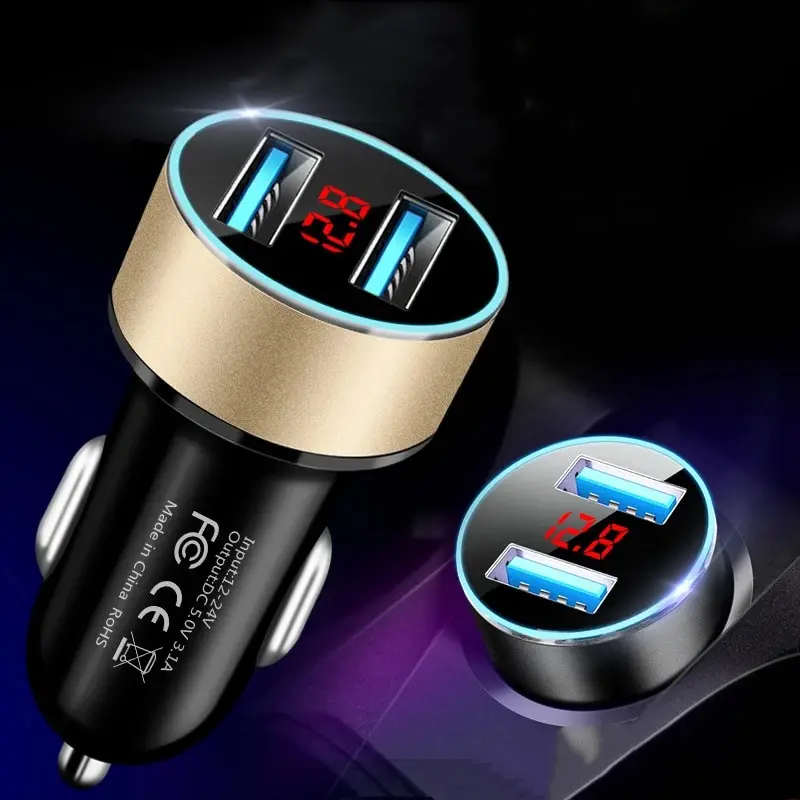 듀얼 USB 소켓 3.1A 휴대폰 충전기, 담배 조명 플러그 전원 어댑터, 2 포트 디지털 LCD 전압 디스플레이, 12V 24V 차량용