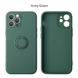 Premium Liquid Silicone Magnetic Ring Phone Case - Shockproof Back Cover for iPhone 13 (Dark Green)