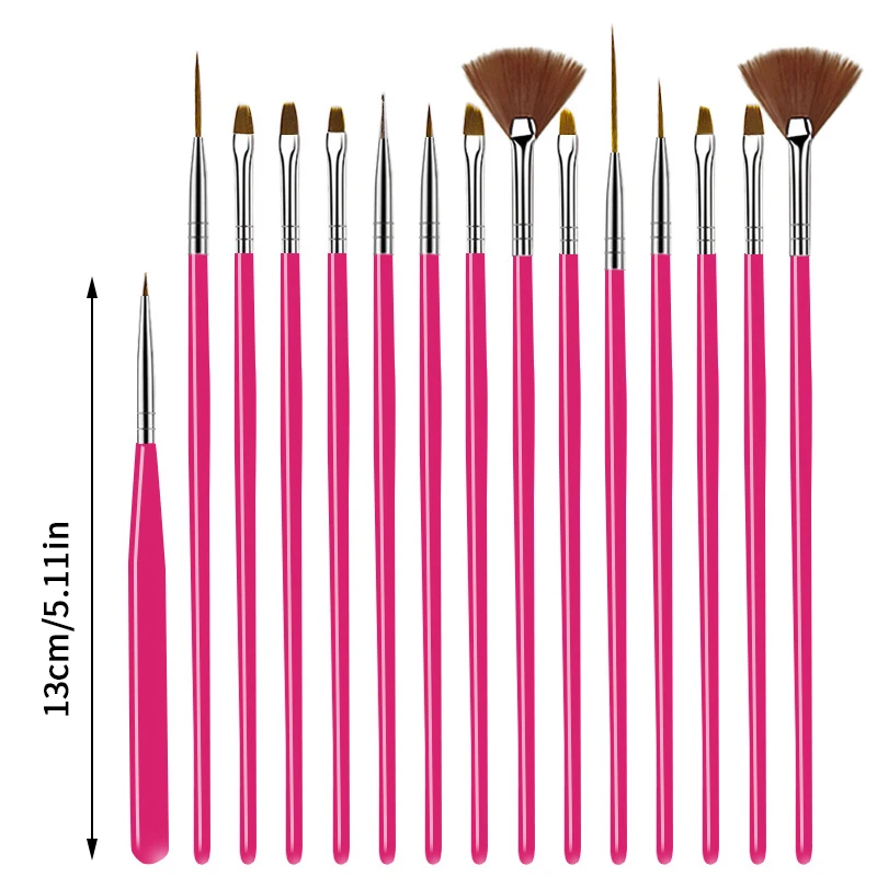 15Pcs Multifunctional Nail Art Brush Set - Line Stripes Carving Drawing Pens, UV Gel Painting Manicure Tools for DIY Salon