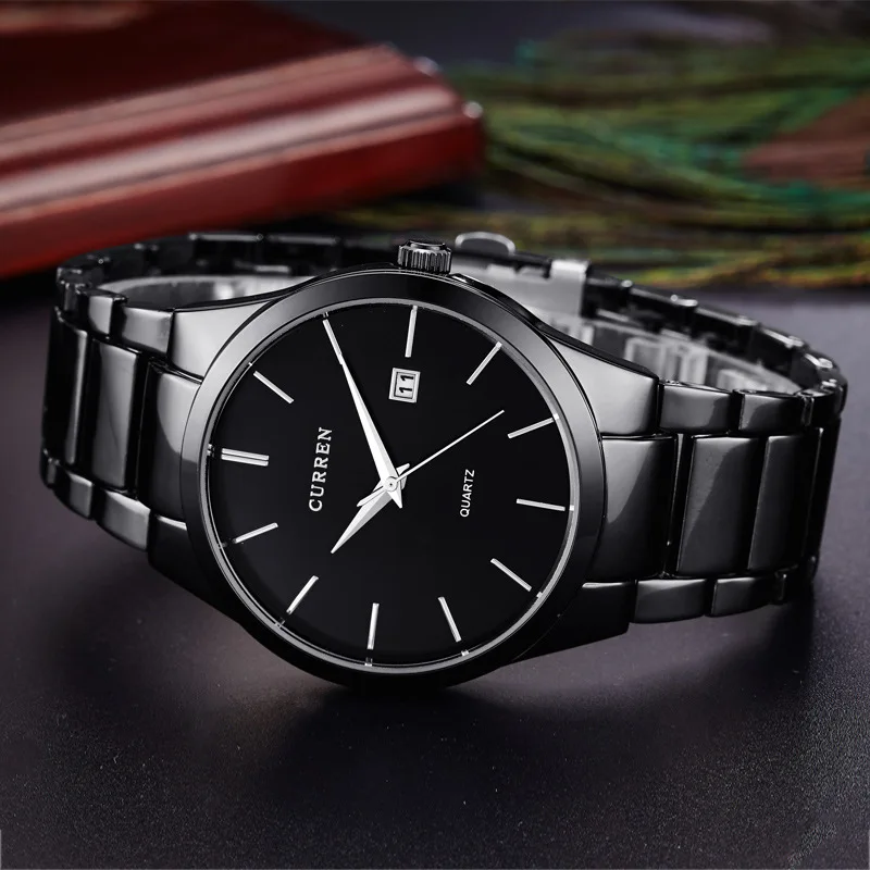 CURREN-Relógio de pulso masculino Slim Steel Strap, Relógio Quartz Simples, Relógios de Negócios, Relógio Masculino, Impermeável, Fashion, 8106