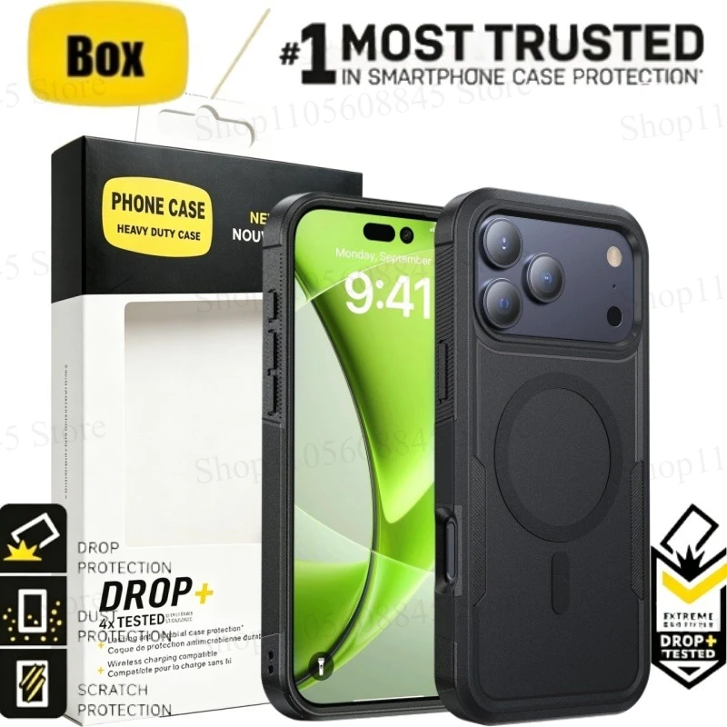 Rugged Shockproof Wireless Charging Case with Magnetic Car Holder Attachment