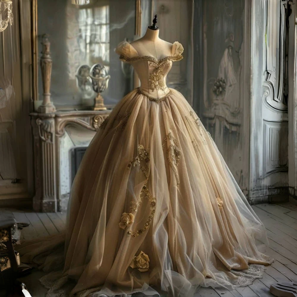vintage champagne prom dresses One-Shoulder Long Champagne Prom Dress with Glitter Champagne / 18