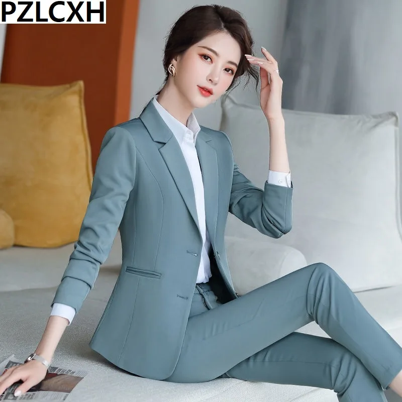 2024 Business Pants Suit Women New Fashion Temperament Long Sleeve Slim Blazer Trousers Office Lady Formal Interview Work Wear autumn winter 2020 new women s long sleeve professional suit formal trousers set interview career ol work clothes ladies blazers