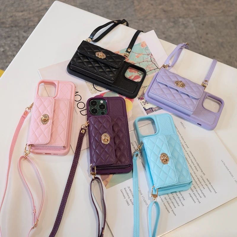 Wallet Small Fragrant Wind Organ Card Bag Metal Buckle Leather Case For iPhone 15 Pro Max 14 13 12 11 SE 2022 X XS XR 8 7 6 Plus