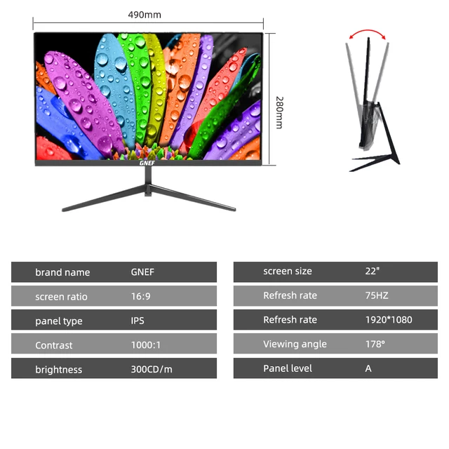 LED 컴퓨터 모니터, FHD 1080P, 아이 케어, HDMI, 22인치, 24인치, 27인치