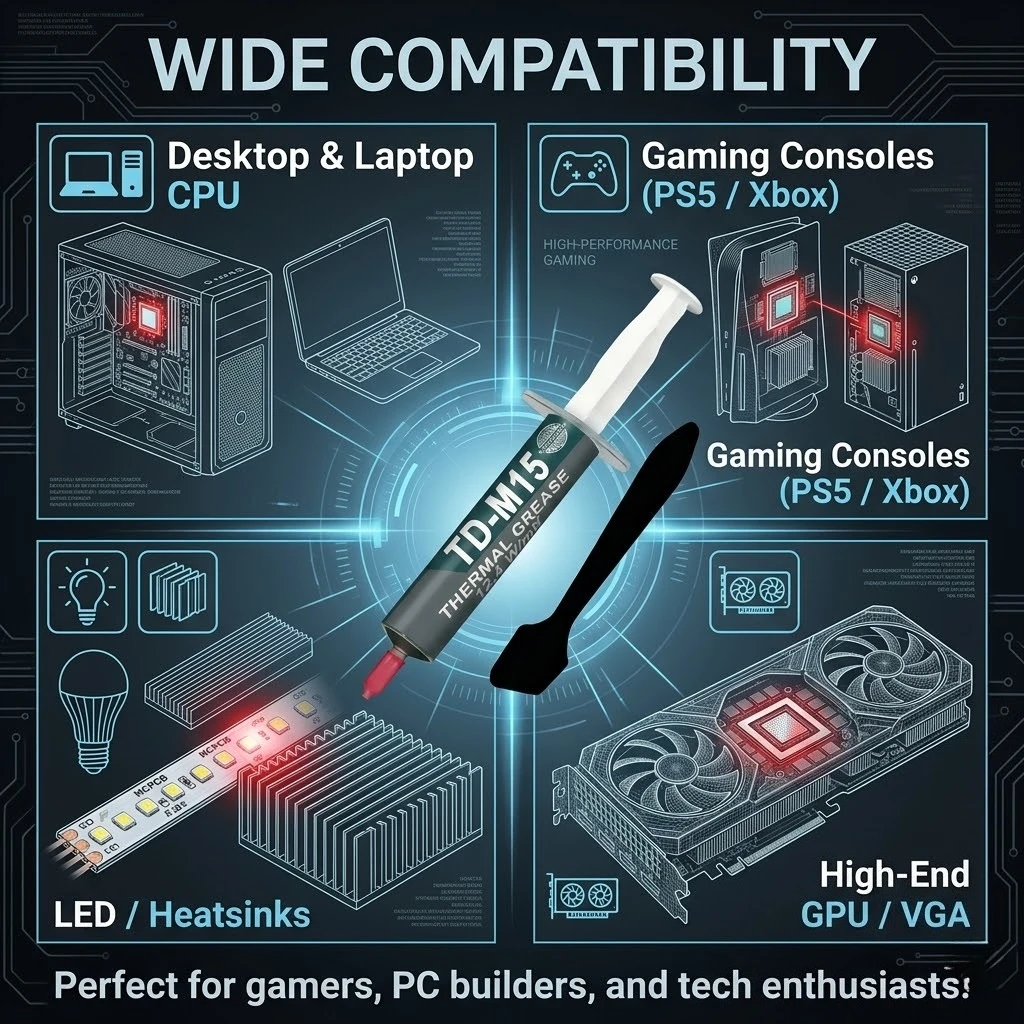 12.4W/mK 고전도성 서멀 페이스트 그리스 (스패츌러 포함) CPU GPU 노트북 PS5 게이밍 PC 프로세서 히트싱크 쿨링 키트