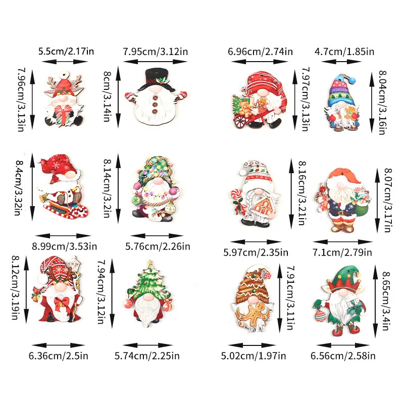 (12 Pcs/pack)Mix Christmas Wooden Faceless Person Pendant Wooden Hanging Tag Painted Chip Cartoon Holiday Decoration