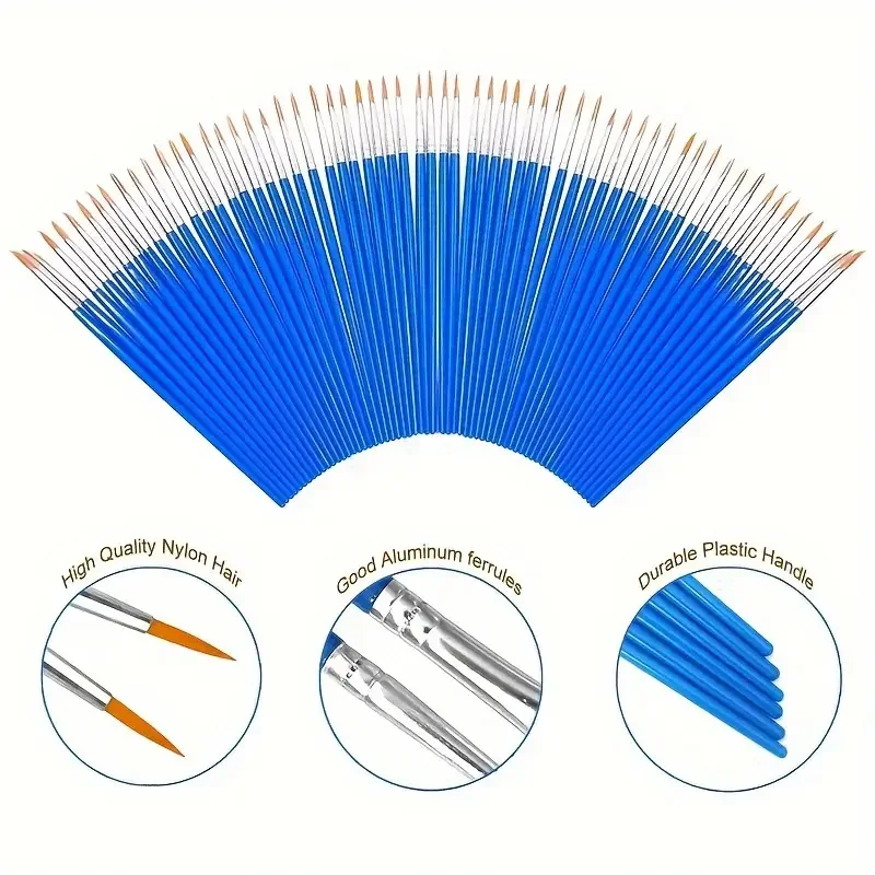 30pcs Fine Tip Paint Brushes, Washable Nylon Bristles for Detailed Artwork, DIY Crafts & Graffiti - Blue Plastic Handles 5