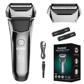 Kemei Rasoio elettrico da uomo Barba facciale Rasoio bagnato e asciutto Rasoio professionale ricaricabile 1