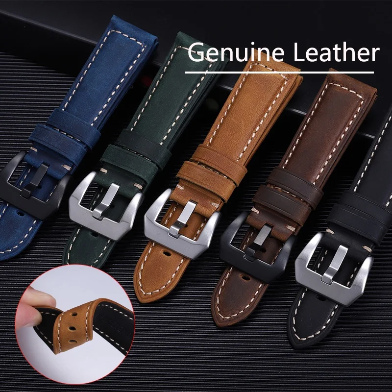 Timeless Frosted Genuine Leather Watch Strap - 20mm/22mm, Classic Fit